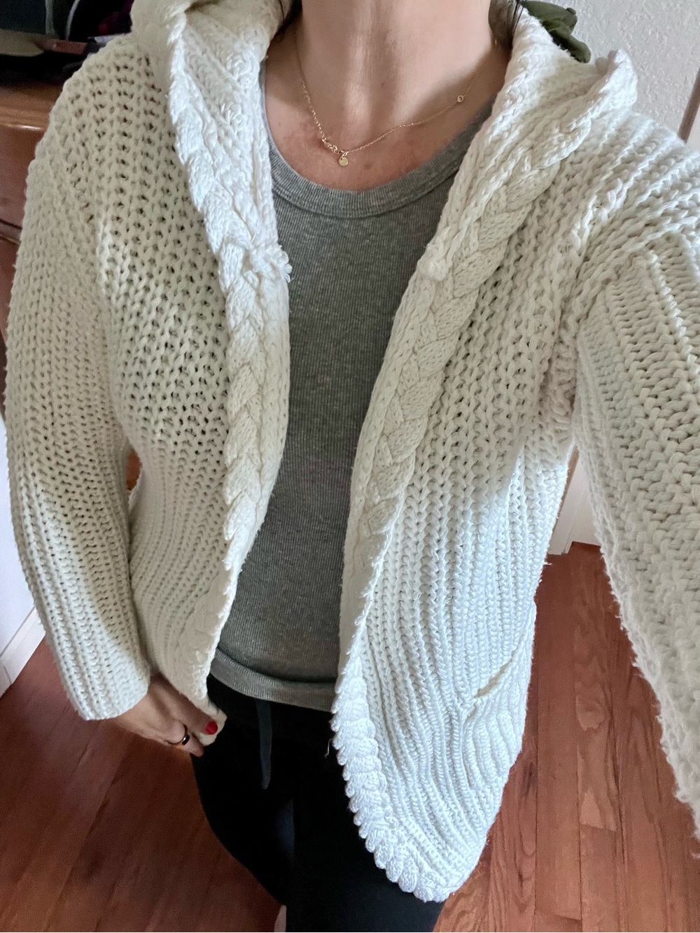 Miracle White Hooded Cable Knit Cardigan - New, Never Worn - Picture 2 of 7